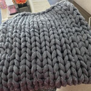 Chunky Chenille Knit Gray Blanket/throw 59x64